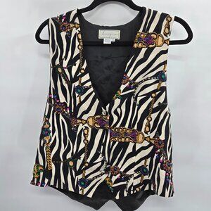 Spenser Jeremy 100% Silk Vintage Striped Black White Gold Vest Medium